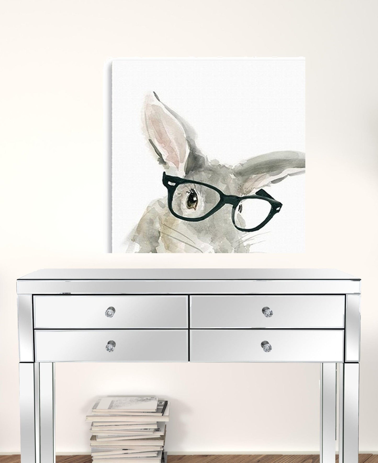 30" x 30" Watercolor Cutie Rabbit in Glasses Canvas Wall Art - Homeroots - Flyclothing LLC