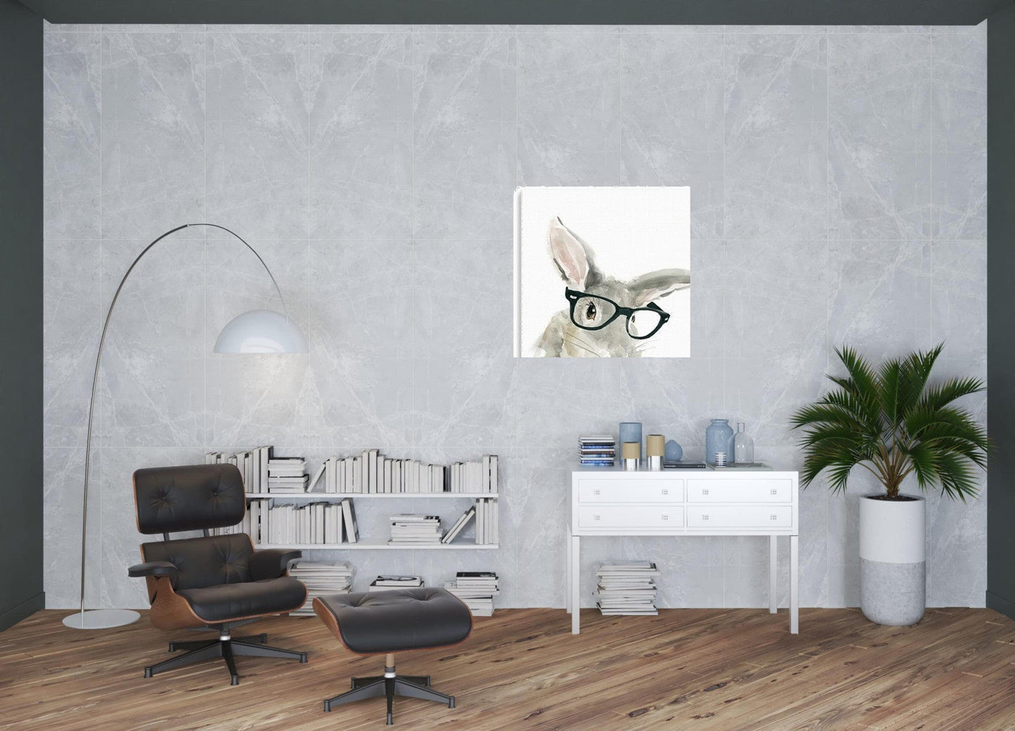 40" x 40" Watercolor Cutie Rabbit in Glasses Canvas Wall Art - Homeroots - Flyclothing LLC