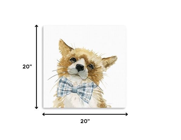 20" x 20" Watercolor Cutie Bow Tie Fox Canvas Wall Art - Homeroots - Flyclothing LLC
