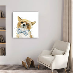 30" x 30" Watercolor Cutie Bow Tie Fox Canvas Wall Art