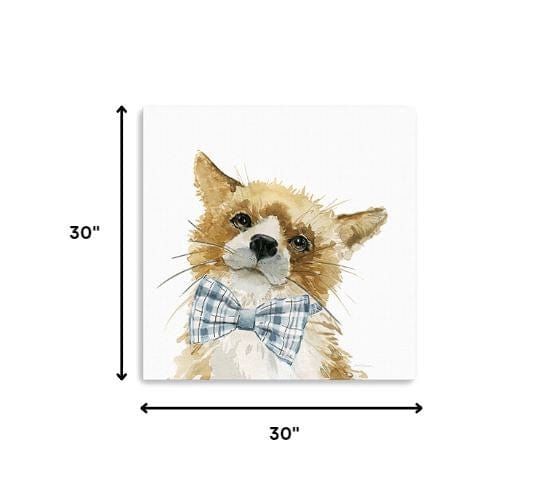 30" x 30" Watercolor Cutie Bow Tie Fox Canvas Wall Art - Homeroots - Flyclothing LLC