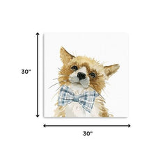30" x 30" Watercolor Cutie Bow Tie Fox Canvas Wall Art