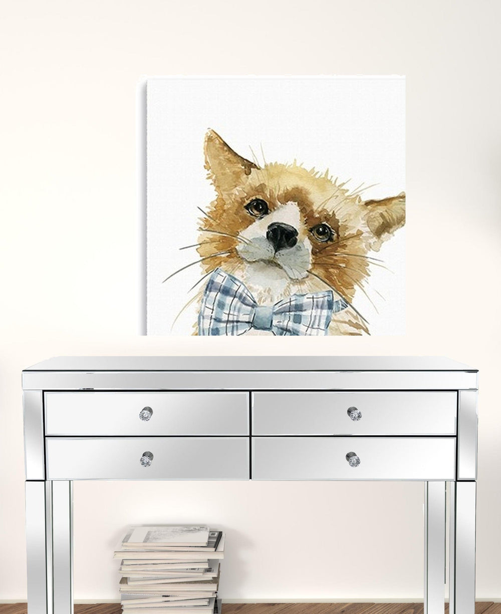 30" x 30" Watercolor Cutie Bow Tie Fox Canvas Wall Art - Homeroots - Flyclothing LLC