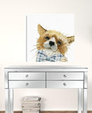30" x 30" Watercolor Cutie Bow Tie Fox Canvas Wall Art - Homeroots