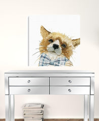 30" x 30" Watercolor Cutie Bow Tie Fox Canvas Wall Art