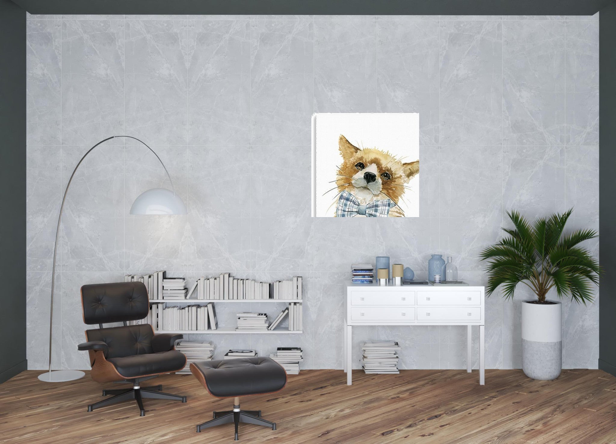 40" x 40" Watercolor Cutie Bow Tie Fox Canvas Wall Art