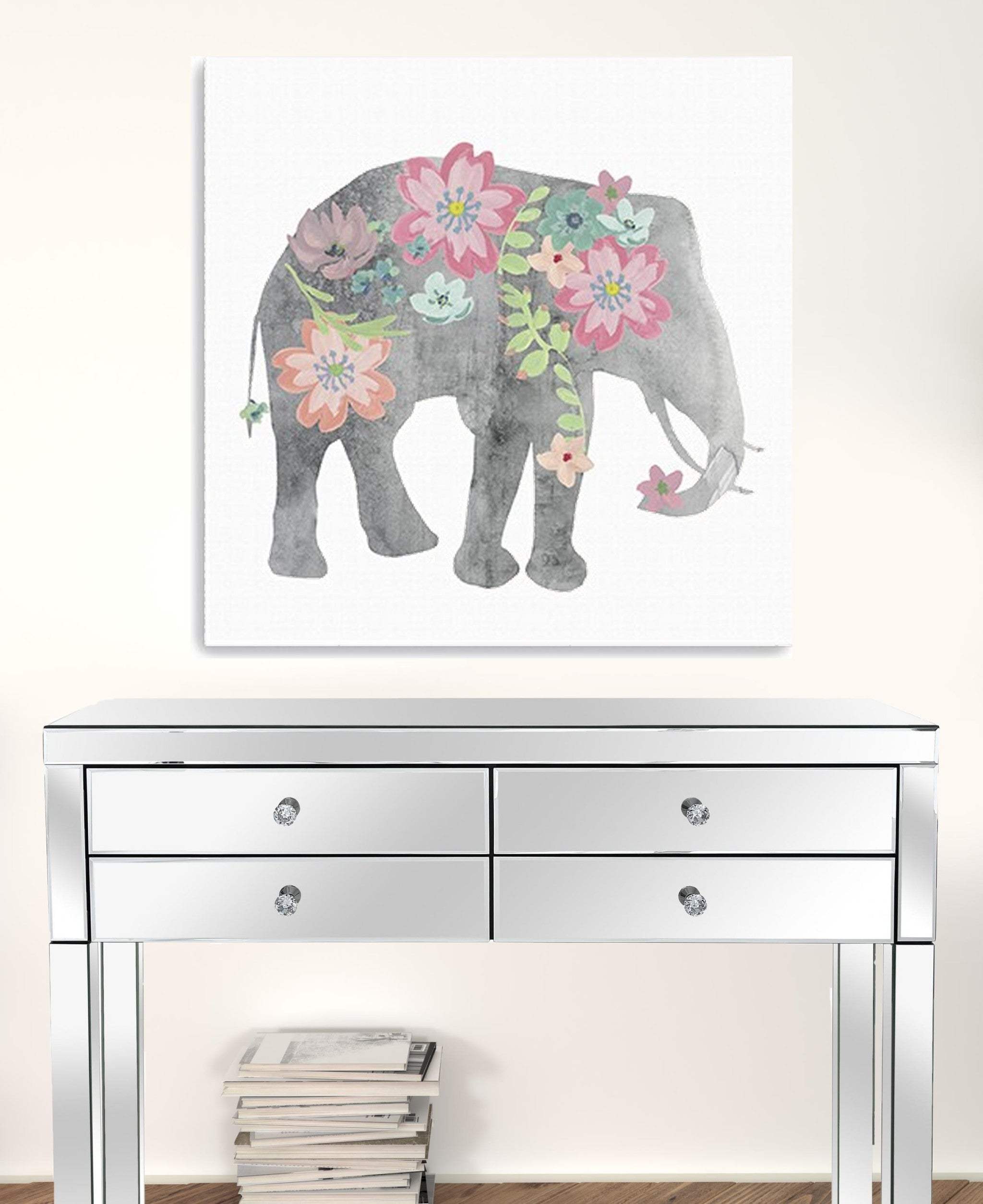 Floral Elephant Unframed Print Wall Art - Homeroots - Flyclothing LLC