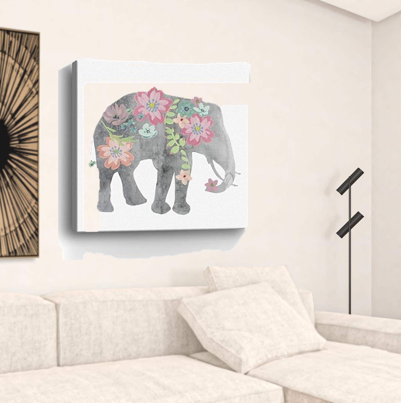 Floral Elephant Unframed Print Wall Art - Homeroots - Flyclothing LLC