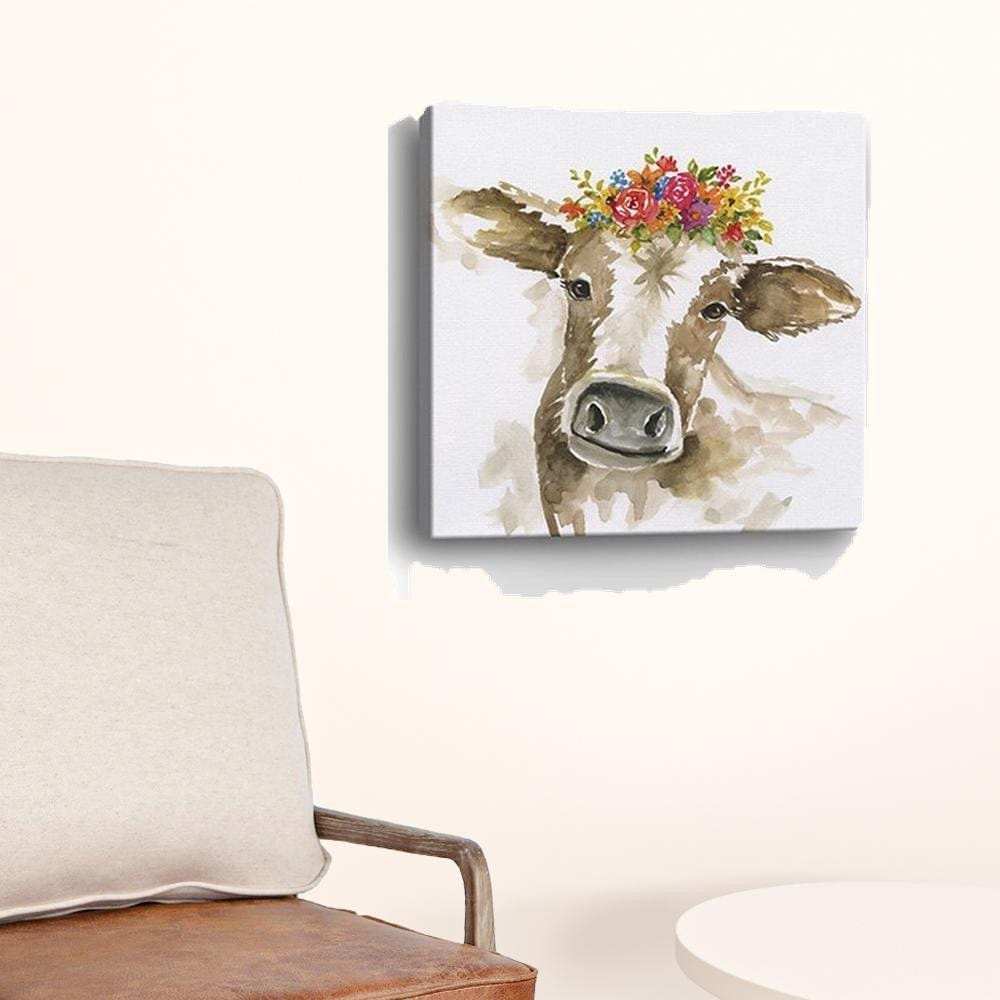 Watercolor Floral Cow Unframed Print Wall Art - Homeroots - Flyclothing LLC