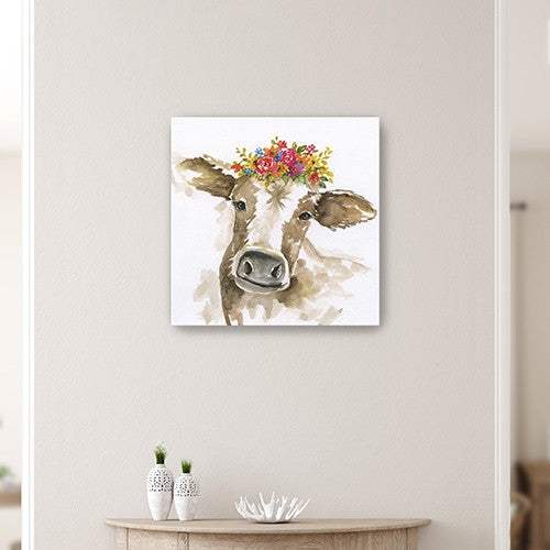 Watercolor Floral Cow Unframed Print Wall Art - Homeroots - Flyclothing LLC