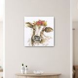 Watercolor Floral Cow Unframed Print Wall Art - Homeroots