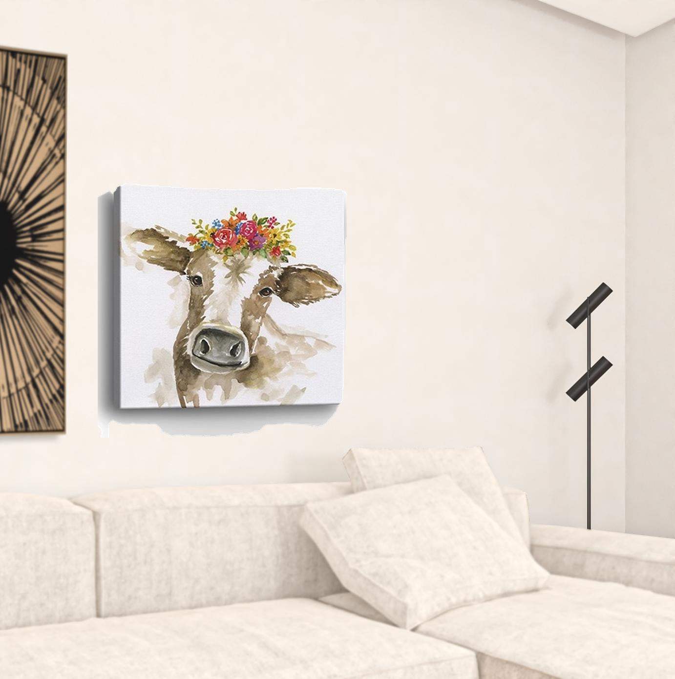 Watercolor Floral Cow Unframed Print Wall Art - Homeroots - Flyclothing LLC
