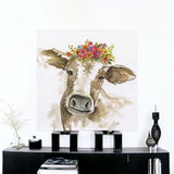 Watercolor Floral Cow Unframed Print Wall Art - Homeroots