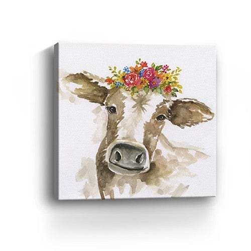 Watercolor Floral Cow Unframed Print Wall Art - Homeroots - Flyclothing LLC
