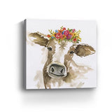 Watercolor Floral Cow Unframed Print Wall Art - Homeroots
