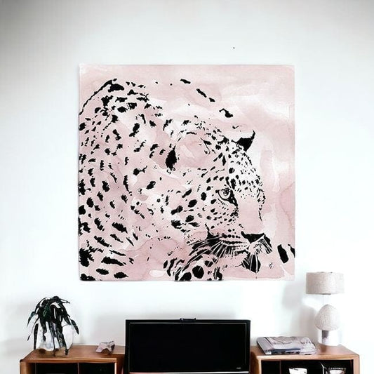 Pink Laying Leopard Unframed Print Wall Art - Homeroots