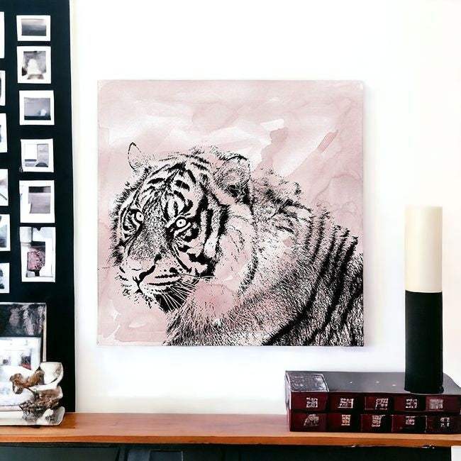 Pink Crouching Tiger Unframed Print Wall Art - Homeroots - Flyclothing LLC