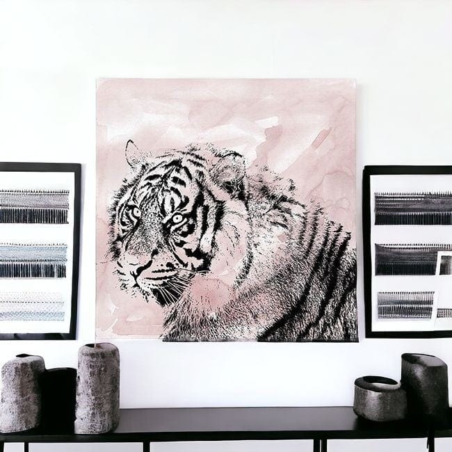 Pink Crouching Tiger Unframed Print Wall Art - Homeroots