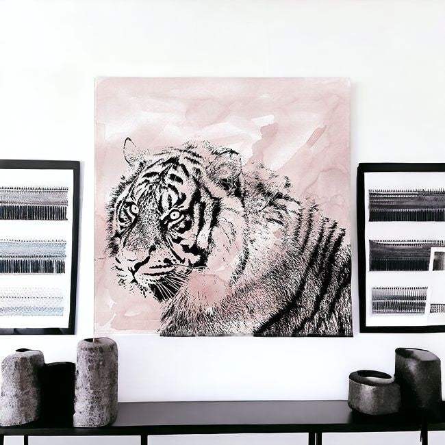 Pink Crouching Tiger Unframed Print Wall Art - Homeroots - Flyclothing LLC