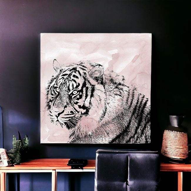 Pink Crouching Tiger Unframed Print Wall Art - Homeroots - Flyclothing LLC