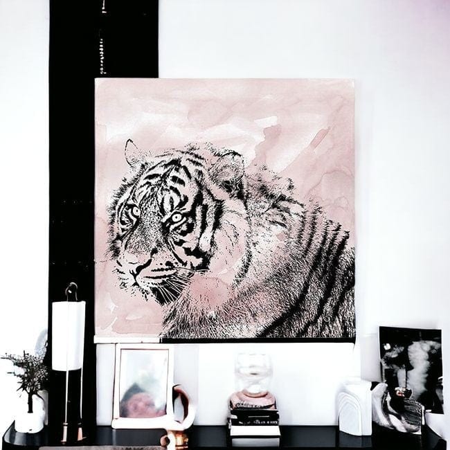 Pink Crouching Tiger Unframed Print Wall Art - Homeroots