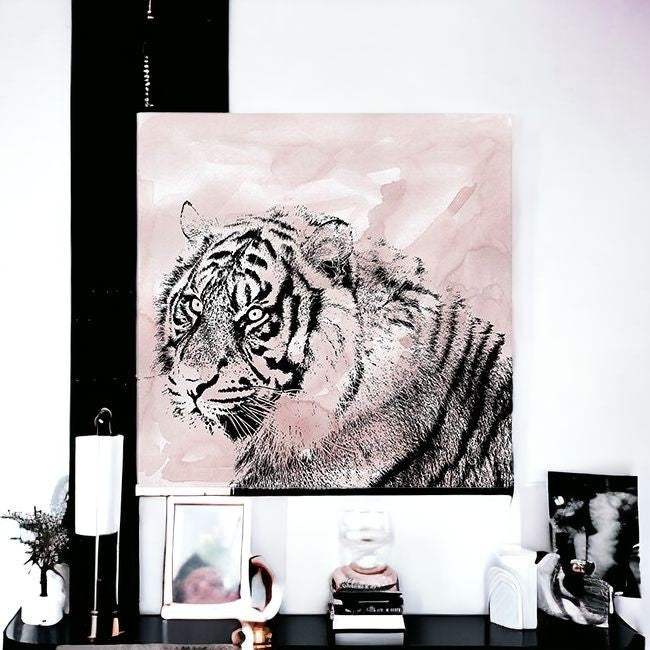 Pink Crouching Tiger Unframed Print Wall Art - Homeroots - Flyclothing LLC