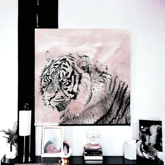 Pink Crouching Tiger Unframed Print Wall Art - Homeroots