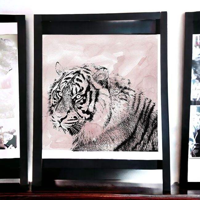 Pink Crouching Tiger Unframed Print Wall Art - Homeroots - Flyclothing LLC