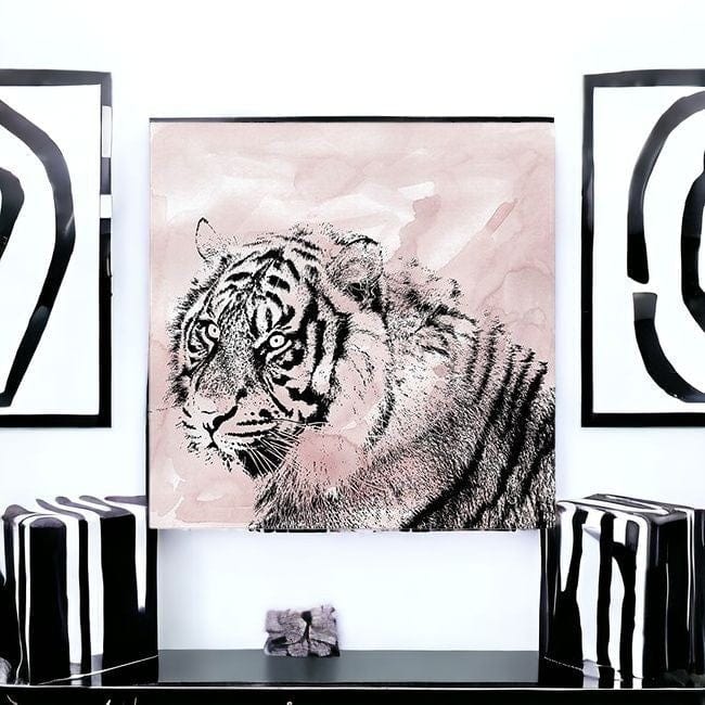 Pink Crouching Tiger Unframed Print Wall Art - Homeroots