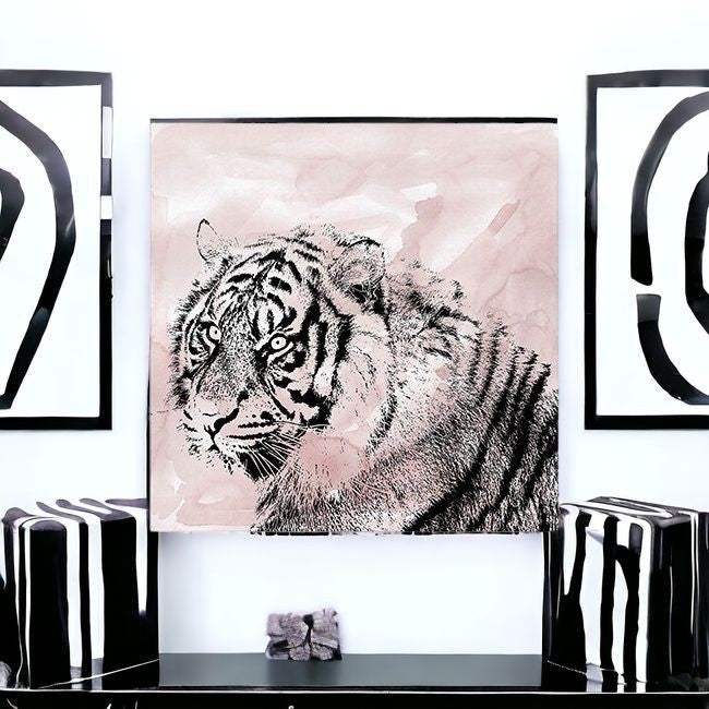 Pink Crouching Tiger Unframed Print Wall Art - Homeroots - Flyclothing LLC