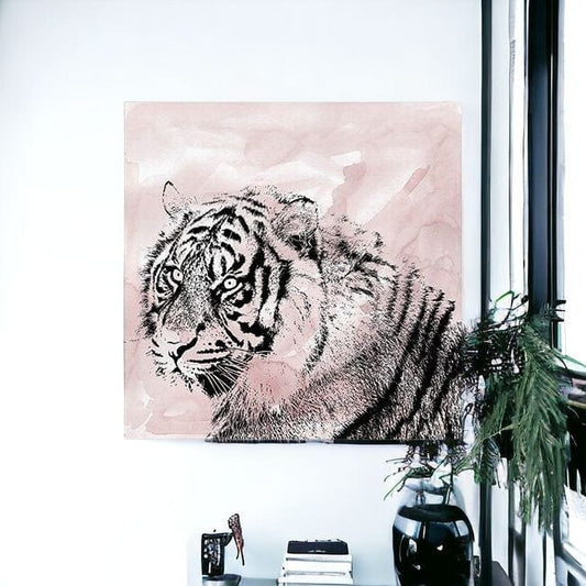 Pink Crouching Tiger Unframed Print Wall Art - Homeroots