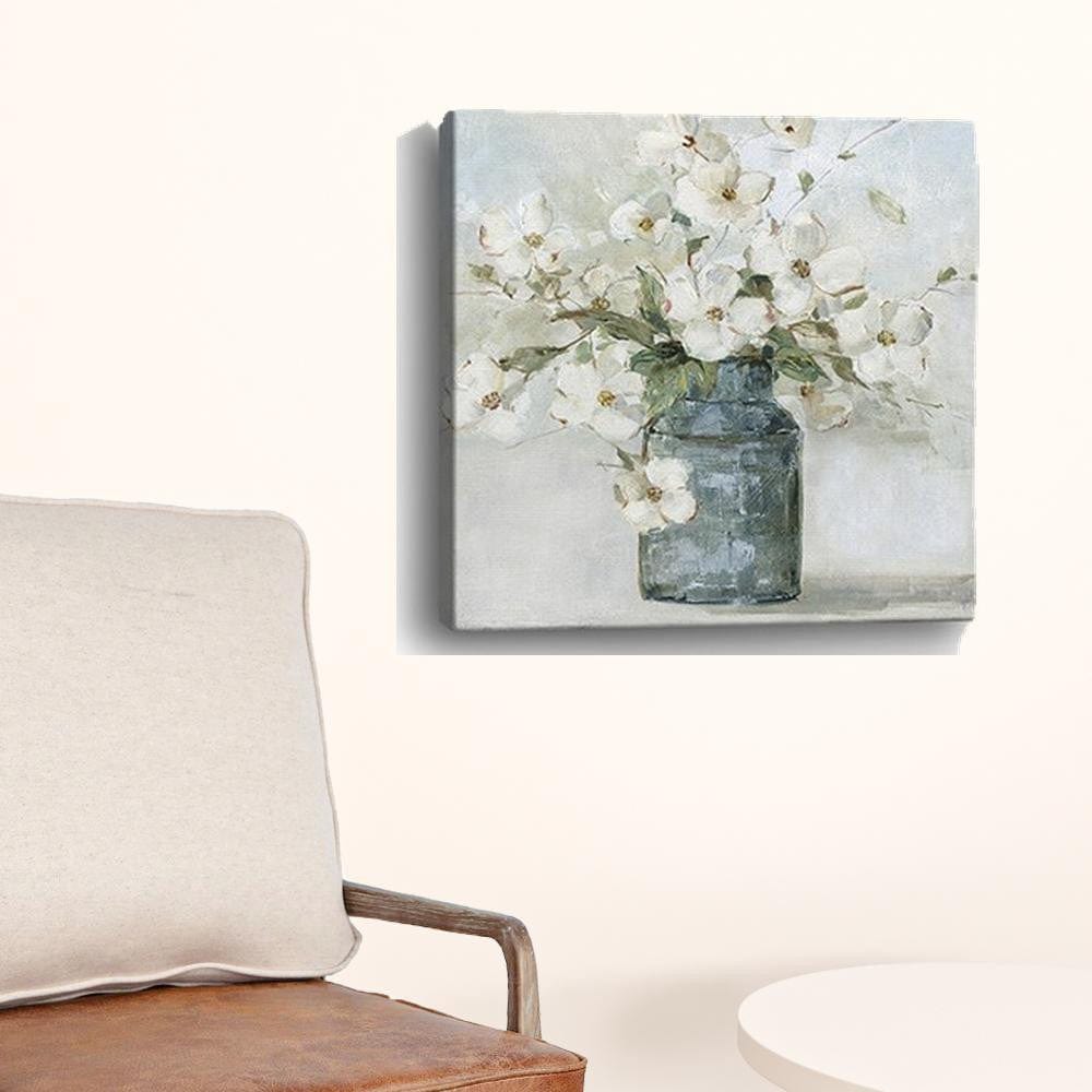 20" x 20" Watercolor Soft Pastel Dogwood Bouquet Canvas Wall Art - Homeroots - Flyclothing LLC