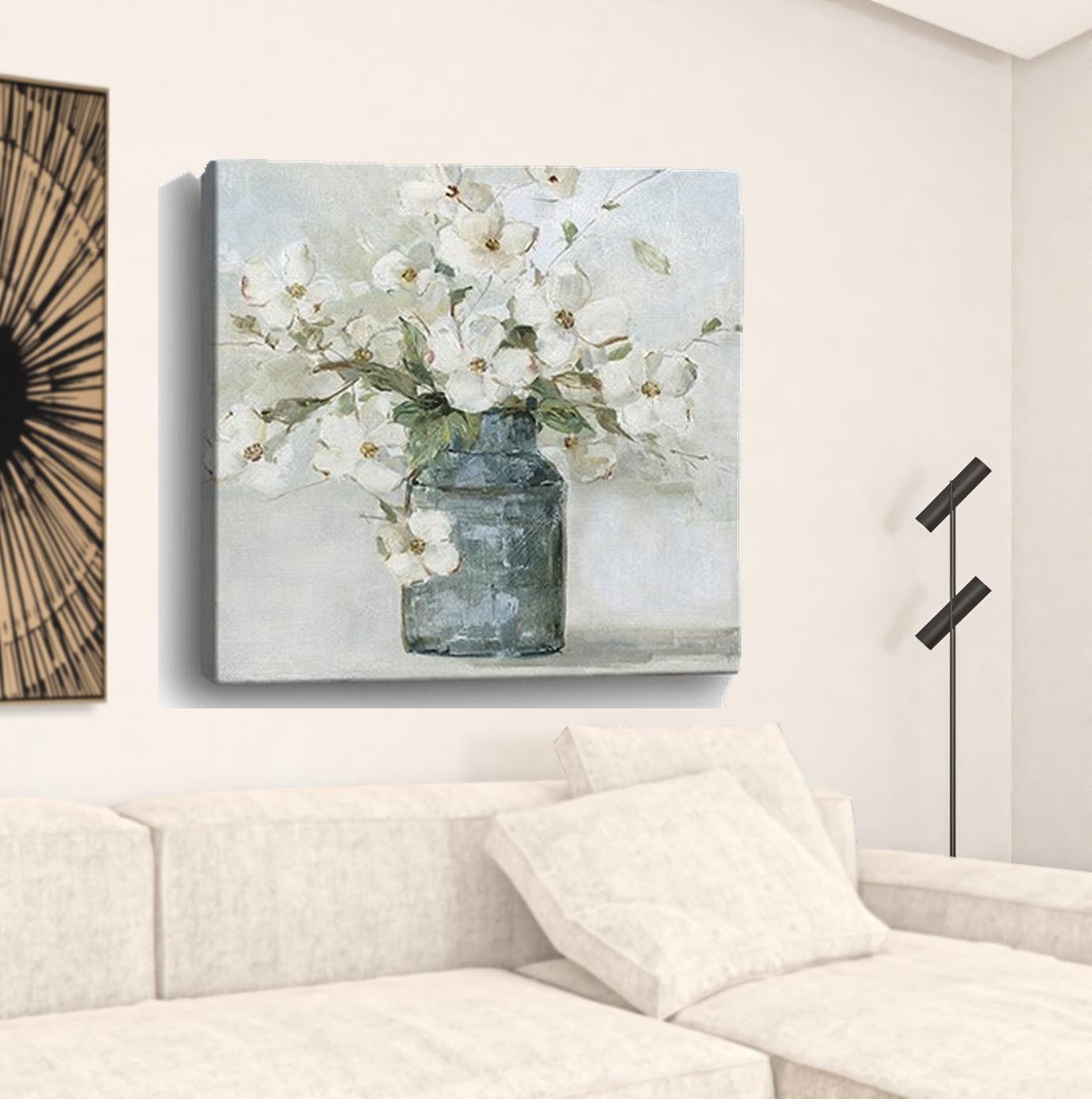 40" x 40" Watercolor Soft Pastel Dogwood Bouquet Canvas Wall Art - Homeroots - Flyclothing LLC