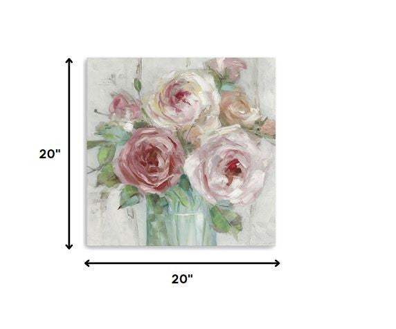 20" x 20" Watercolor Soft Pastel Peonies Bouquet Canvas Wall Art - Homeroots - Flyclothing LLC