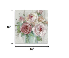 20" x 20" Watercolor Soft Pastel Peonies Bouquet Canvas Wall Art