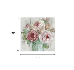 30" x 30" Watercolor Soft Pastel Peonies Bouquet Canvas Wall Art - Homeroots