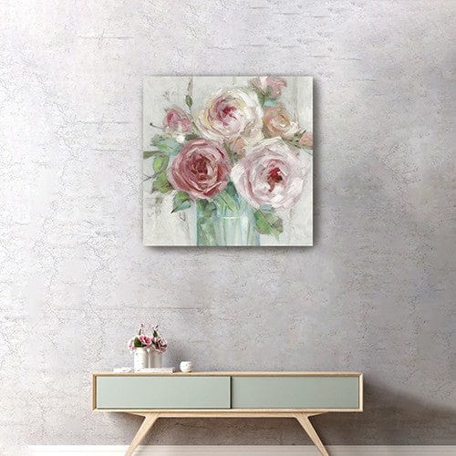 40" x 40" Watercolor Soft Pastel Peonies Bouquet Canvas Wall Art - Homeroots - Flyclothing LLC