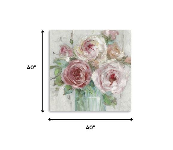 40" x 40" Watercolor Soft Pastel Peonies Bouquet Canvas Wall Art - Homeroots - Flyclothing LLC