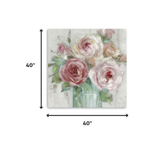 40" x 40" Watercolor Soft Pastel Peonies Bouquet Canvas Wall Art