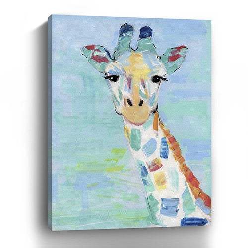 32" x 24" Pastel Patchwork Giraffe Canvas Wall Art - Homeroots - Flyclothing LLC