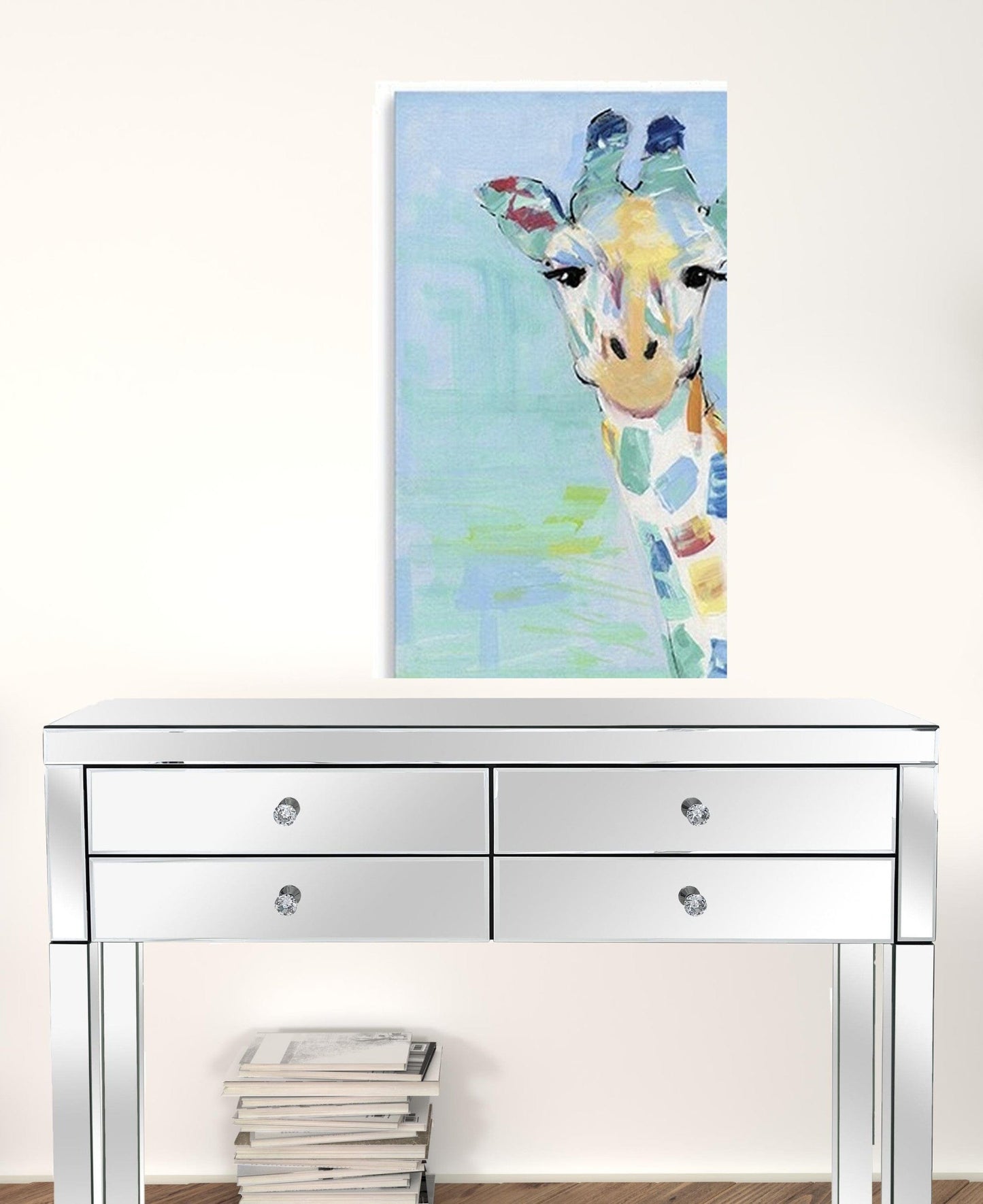 32" x 24" Pastel Patchwork Giraffe Canvas Wall Art - Homeroots - Flyclothing LLC