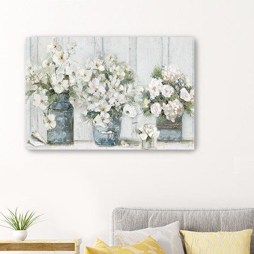 24" x 16" Watercolor Soft Pastel Bouquet Trio Canvas Wall Art - Homeroots - Flyclothing LLC