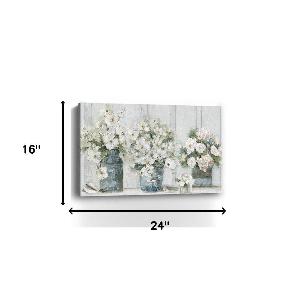 24" x 16" Watercolor Soft Pastel Bouquet Trio Canvas Wall Art - Homeroots - Flyclothing LLC