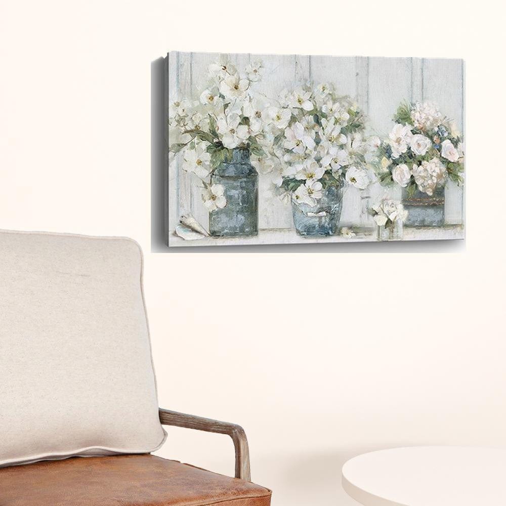 24" x 16" Watercolor Soft Pastel Bouquet Trio Canvas Wall Art - Homeroots - Flyclothing LLC