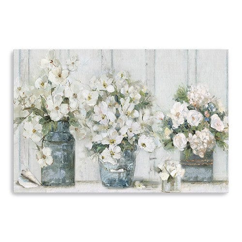 36" x 24" Watercolor Soft Pastel Bouquet Trio Canvas Wall Art - Homeroots - Flyclothing LLC