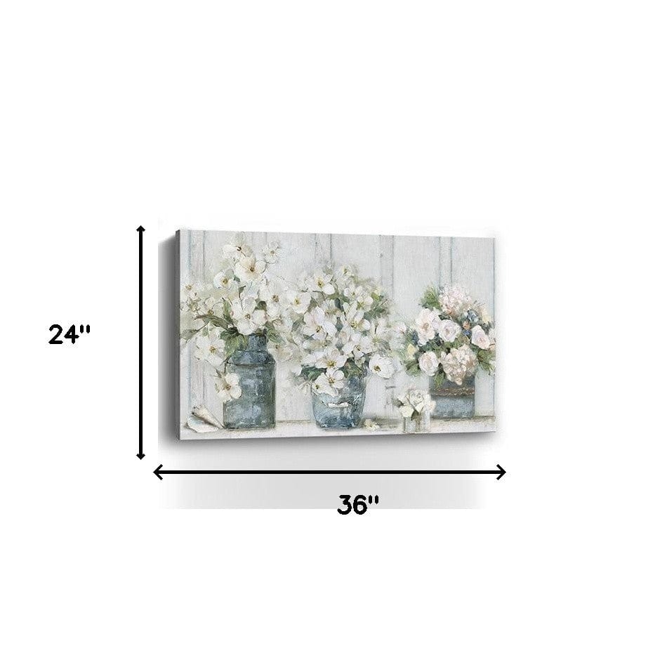 36" x 24" Watercolor Soft Pastel Bouquet Trio Canvas Wall Art - Homeroots - Flyclothing LLC