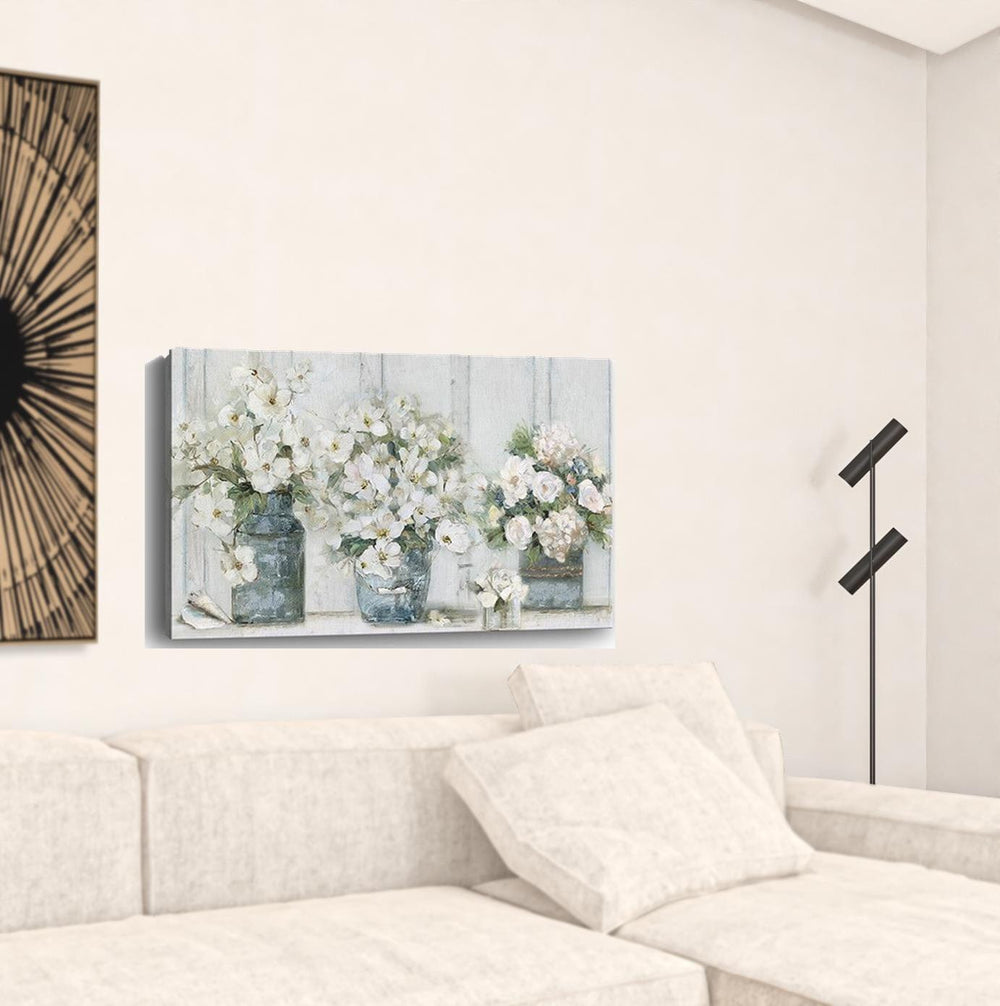 36" x 24" Watercolor Soft Pastel Bouquet Trio Canvas Wall Art - Homeroots - Flyclothing LLC