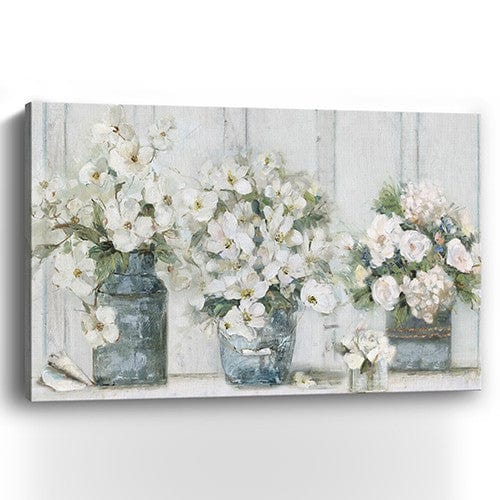 48" x 32" Watercolor Soft Pastel Bouquet Trio Canvas Wall Art - Homeroots - Flyclothing LLC