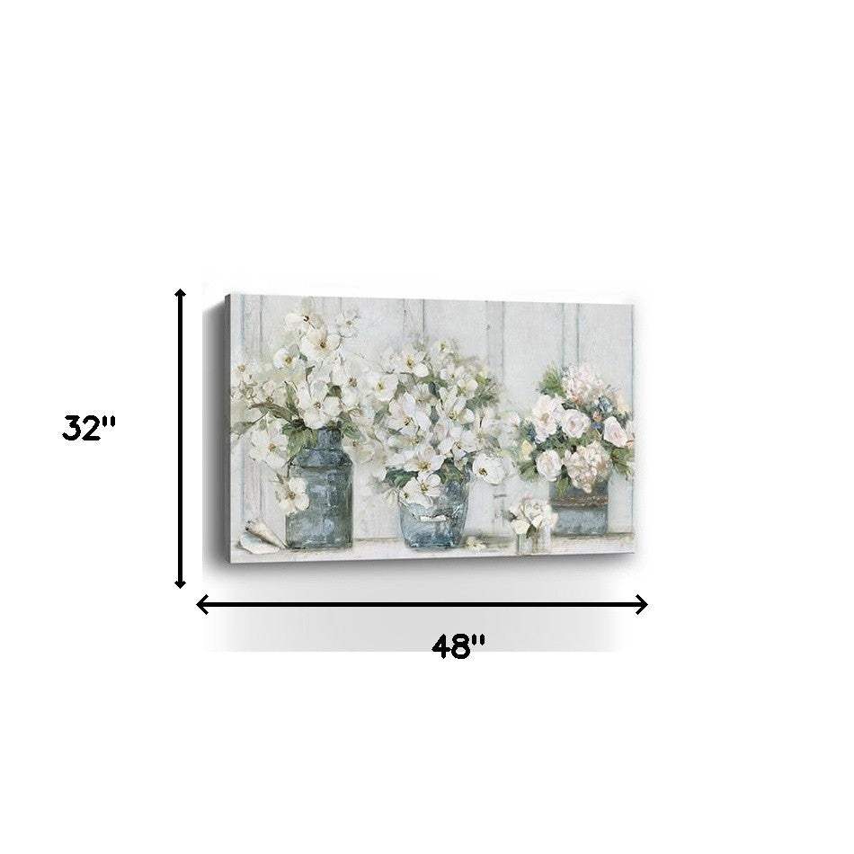 48" x 32" Watercolor Soft Pastel Bouquet Trio Canvas Wall Art - Homeroots - Flyclothing LLC