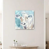 30" x 30" Blue Pastel Watercolor Cow Unframed Canvas Wall Art - Homeroots